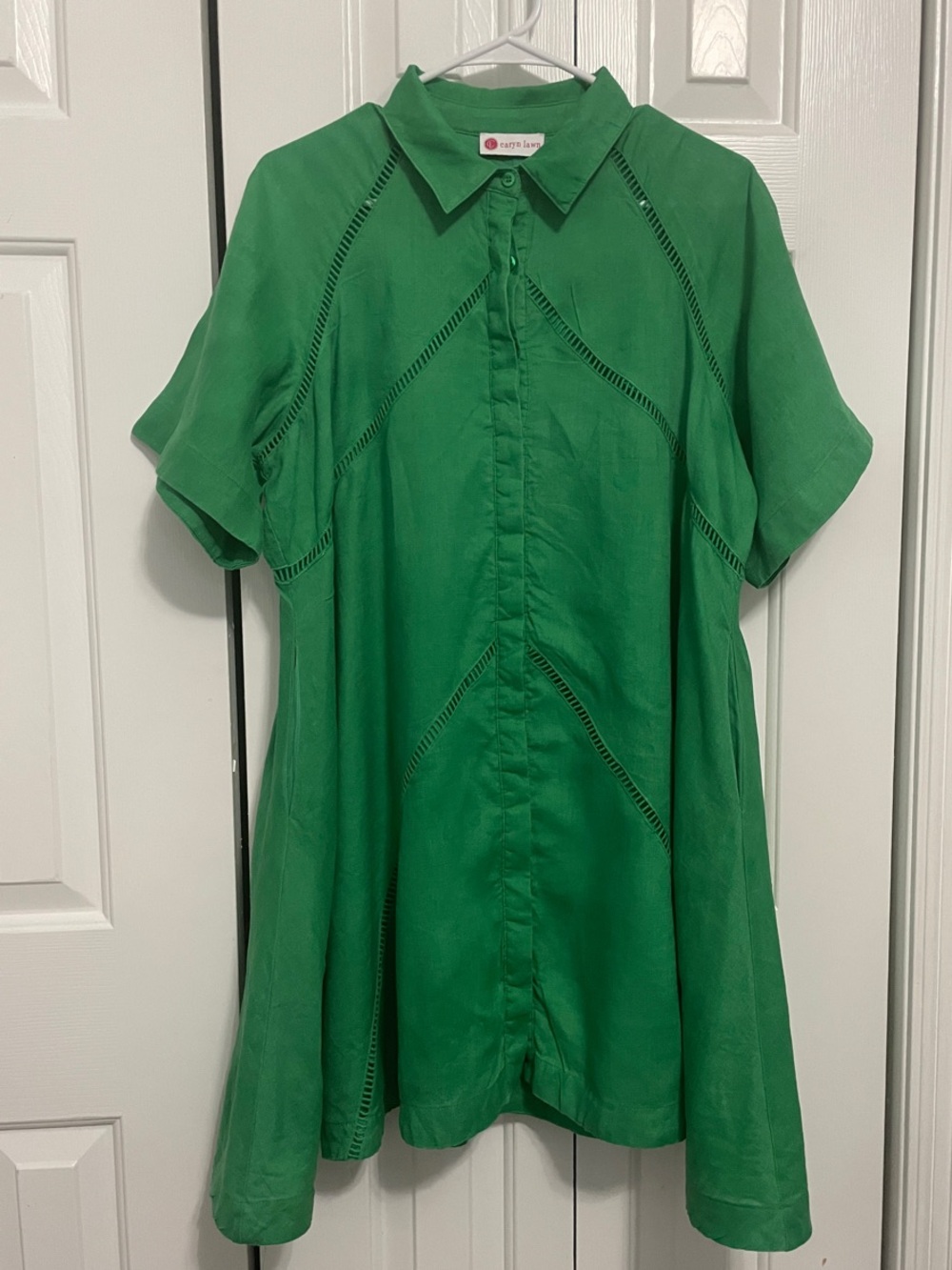Green Eyelet-Detail Short Sleeve Dress